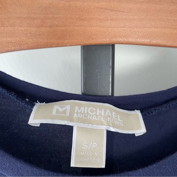 Michael Kors Layered Soft Tank Sleeveless Long Top Navy Blue Gold Size Small - Picture 5 of 6